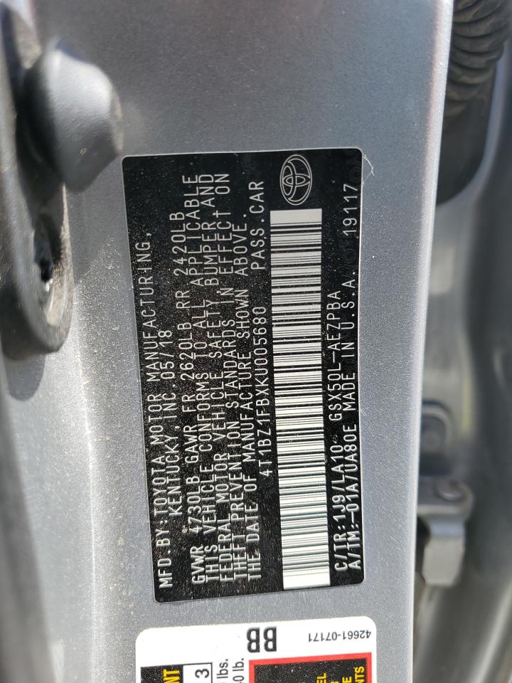 4T1BZ1FBXKU005680 2019 Toyota Avalon Xle