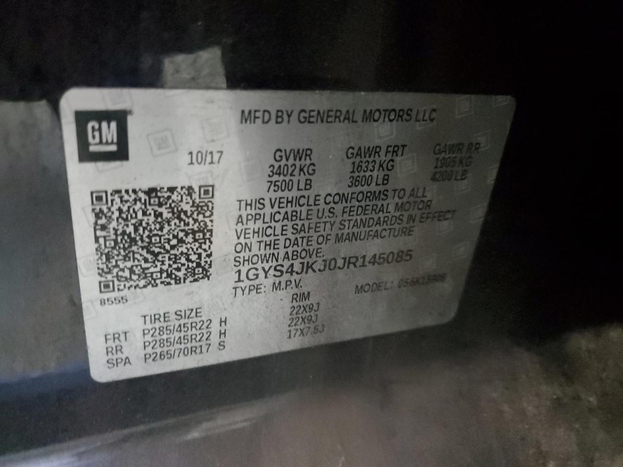 1GYS4JKJ0JR145085 2018 Cadillac Escalade Esv Premium Luxury