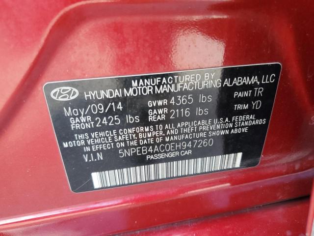 2014 Hyundai Sonata Gls VIN: 5NPEB4AC0EH947260 Lot: 60593074