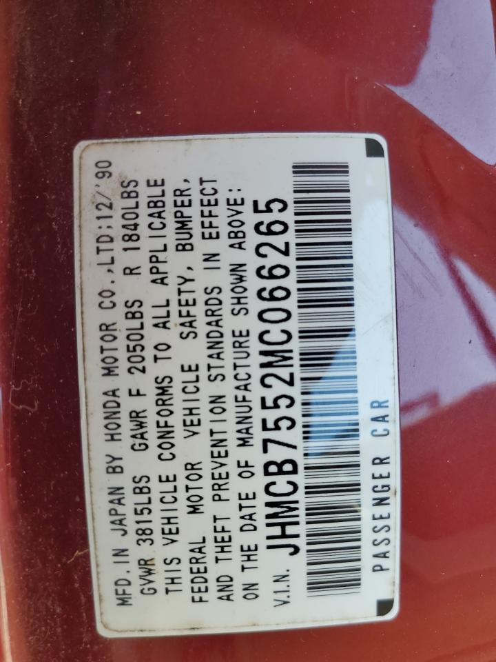 JHMCB7552MC066265 1991 Honda Accord Lx