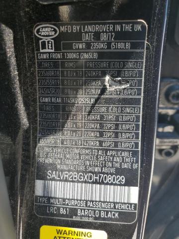 2013 Land Rover Range Rover Evoque Pure Premium VIN: SALVR2BGXDH708029 Lot: 62279364