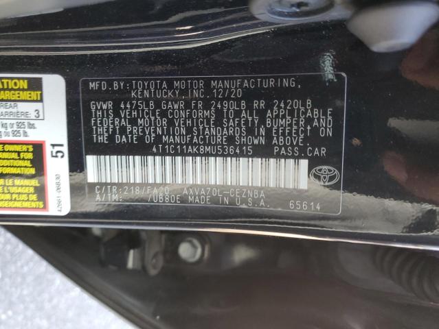 VIN 4T1C11AK8MU536415 2021 Toyota Camry, LE no.12