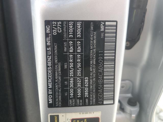 2012 Mercedes-Benz Ml 350 4Matic VIN: 4JGDA5HB4CA060911 Lot: 61902094