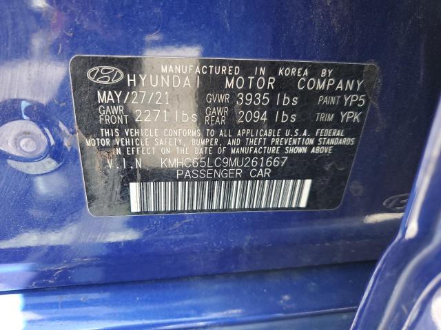 KMHC65LC9MU261667 2021 Hyundai Ioniq Blue