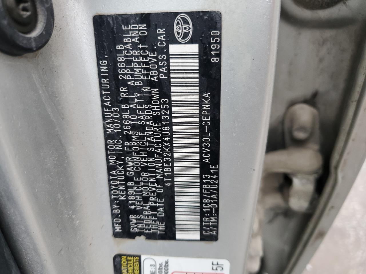 4T1BE32KX4U813253 2004 Toyota Camry Le