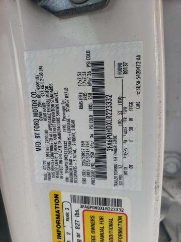 2020 Ford Fusion Se VIN: 3FA6P0HDXLR223332 Lot: 61801104