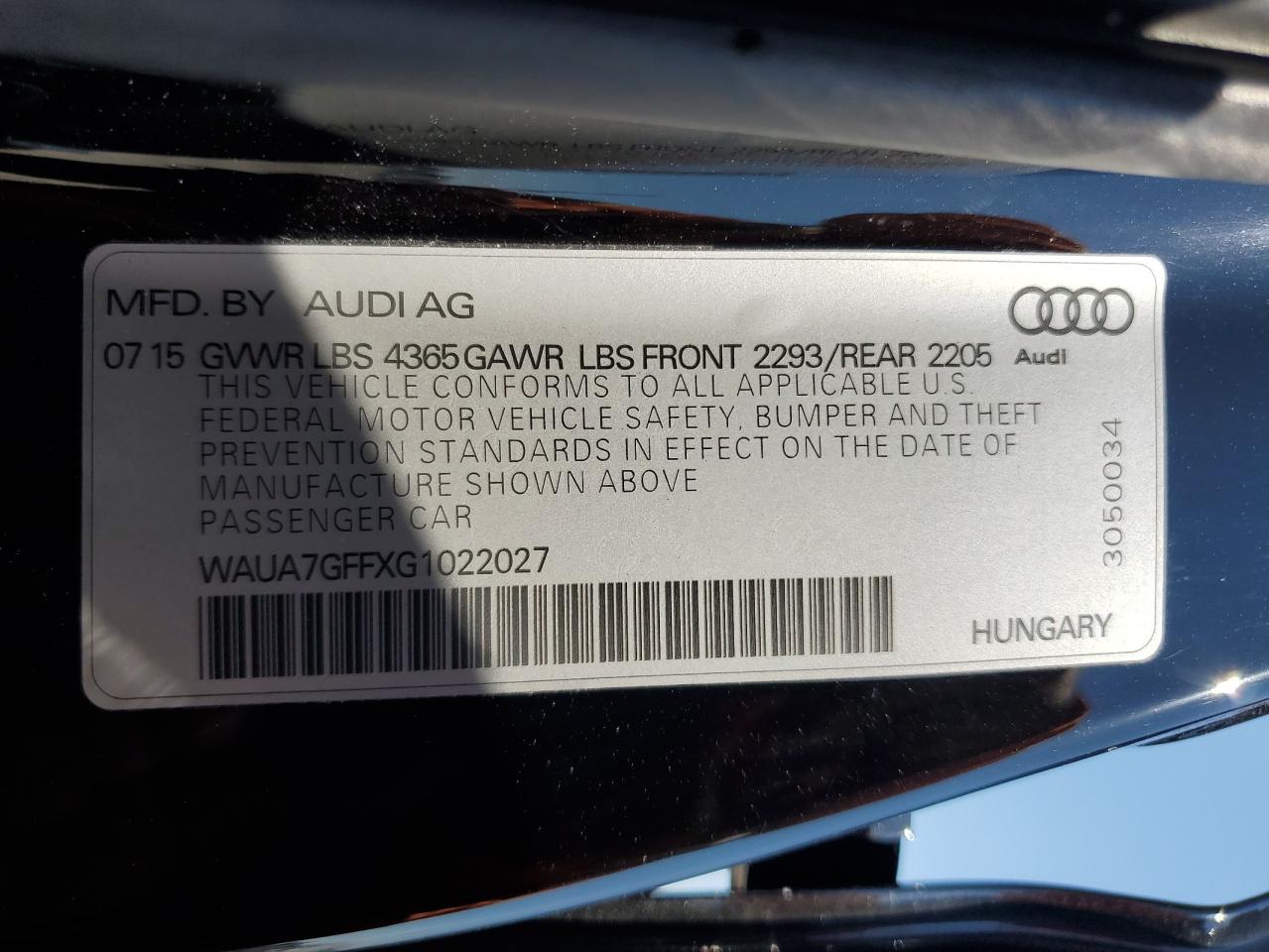 WAUA7GFFXG1022027 2016 Audi A3 Premium