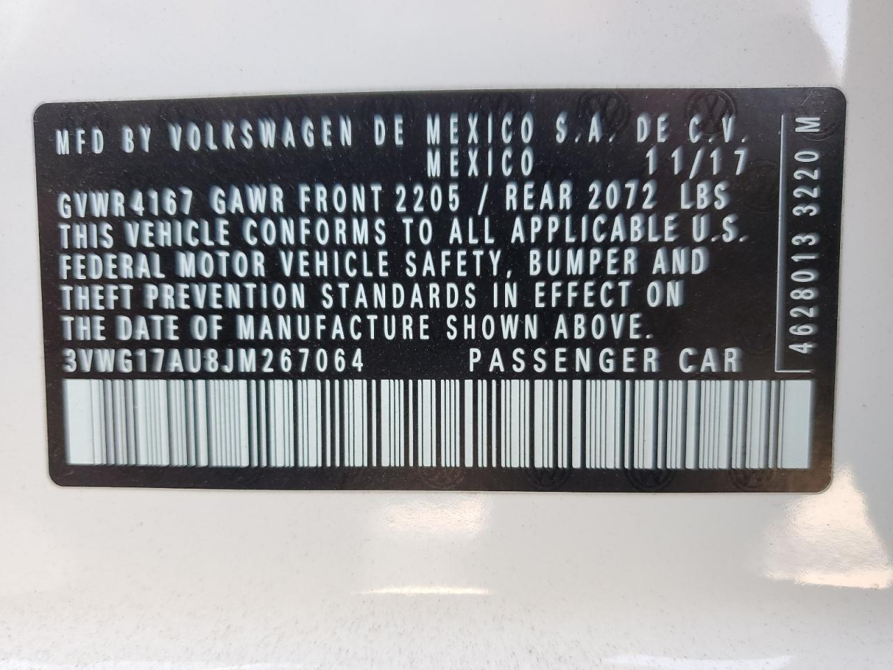 3VWG17AU8JM267064 2018 Volkswagen Golf S