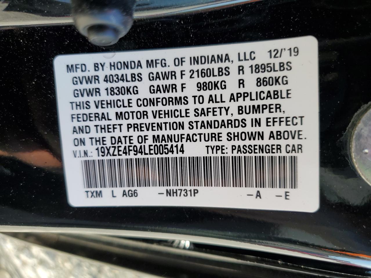 19XZE4F94LE005414 2020 Honda Insight Touring