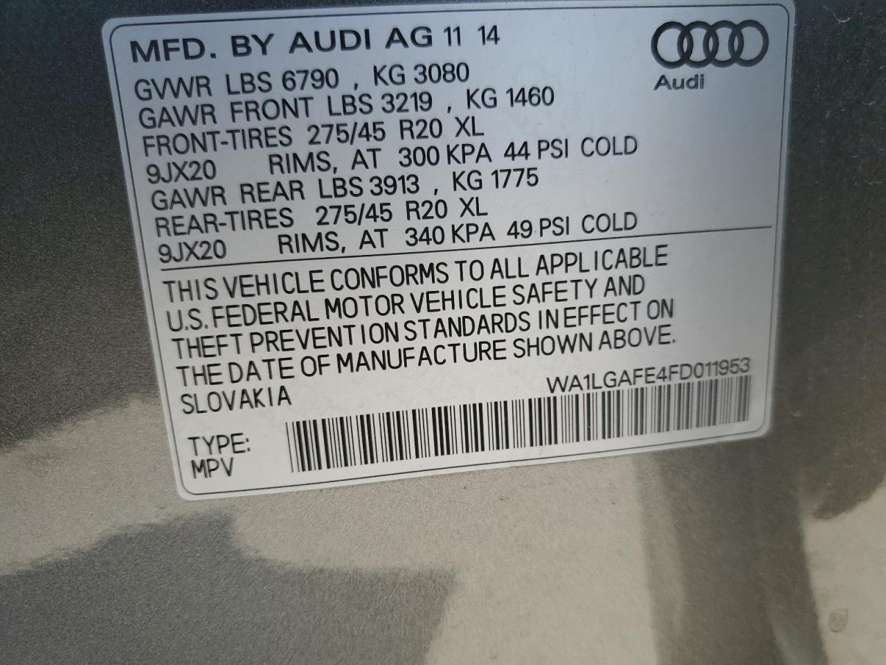 WA1LGAFE4FD011953 2015 Audi Q7 Premium Plus