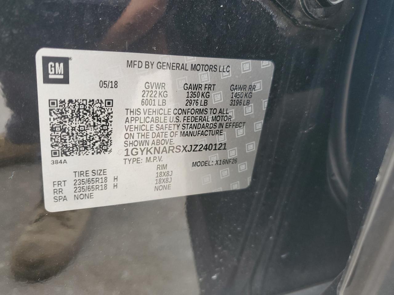 1GYKNARSXJZ240121 2018 Cadillac Xt5