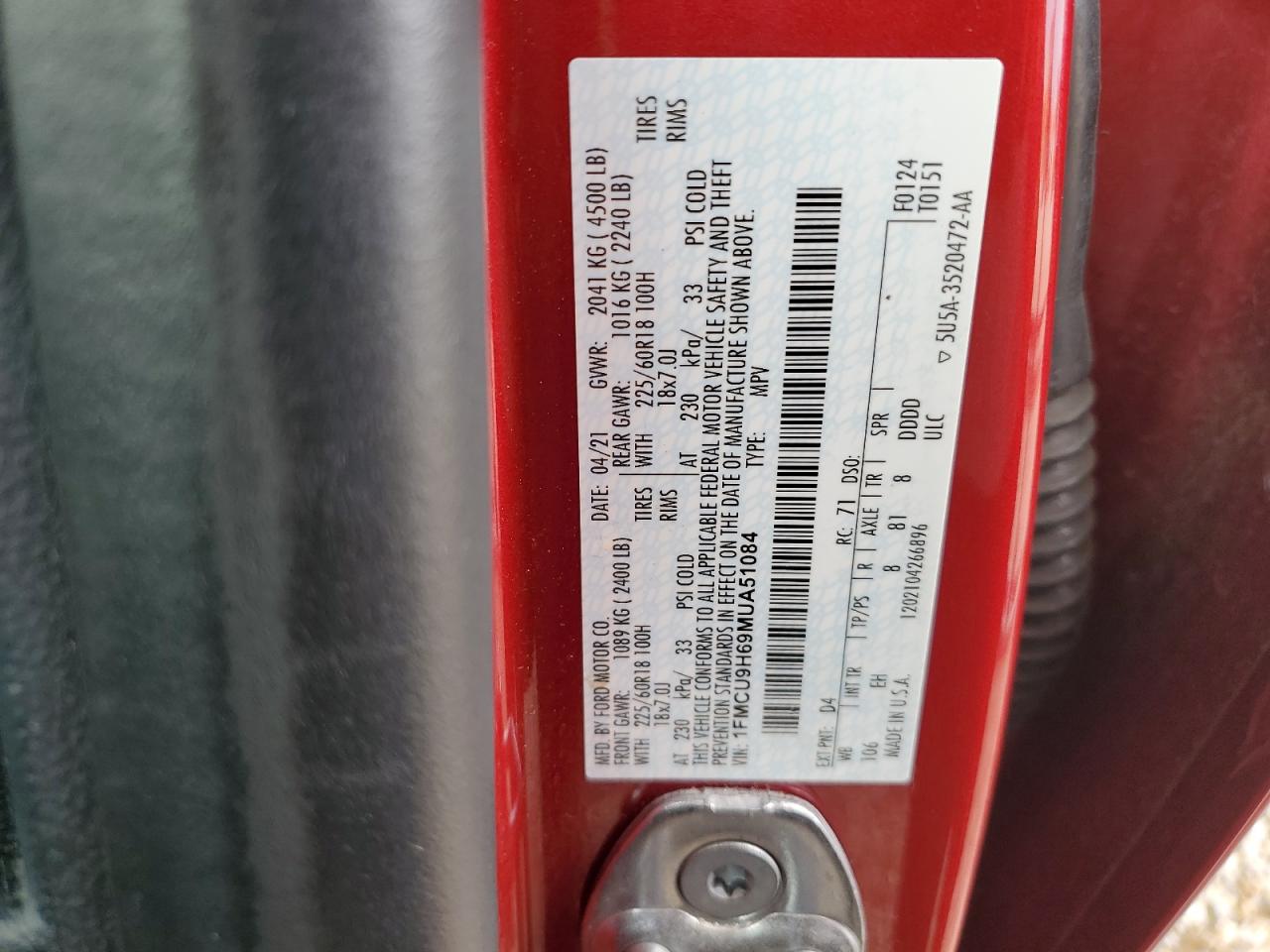 1FMCU9H69MUA51084 2021 Ford Escape Sel