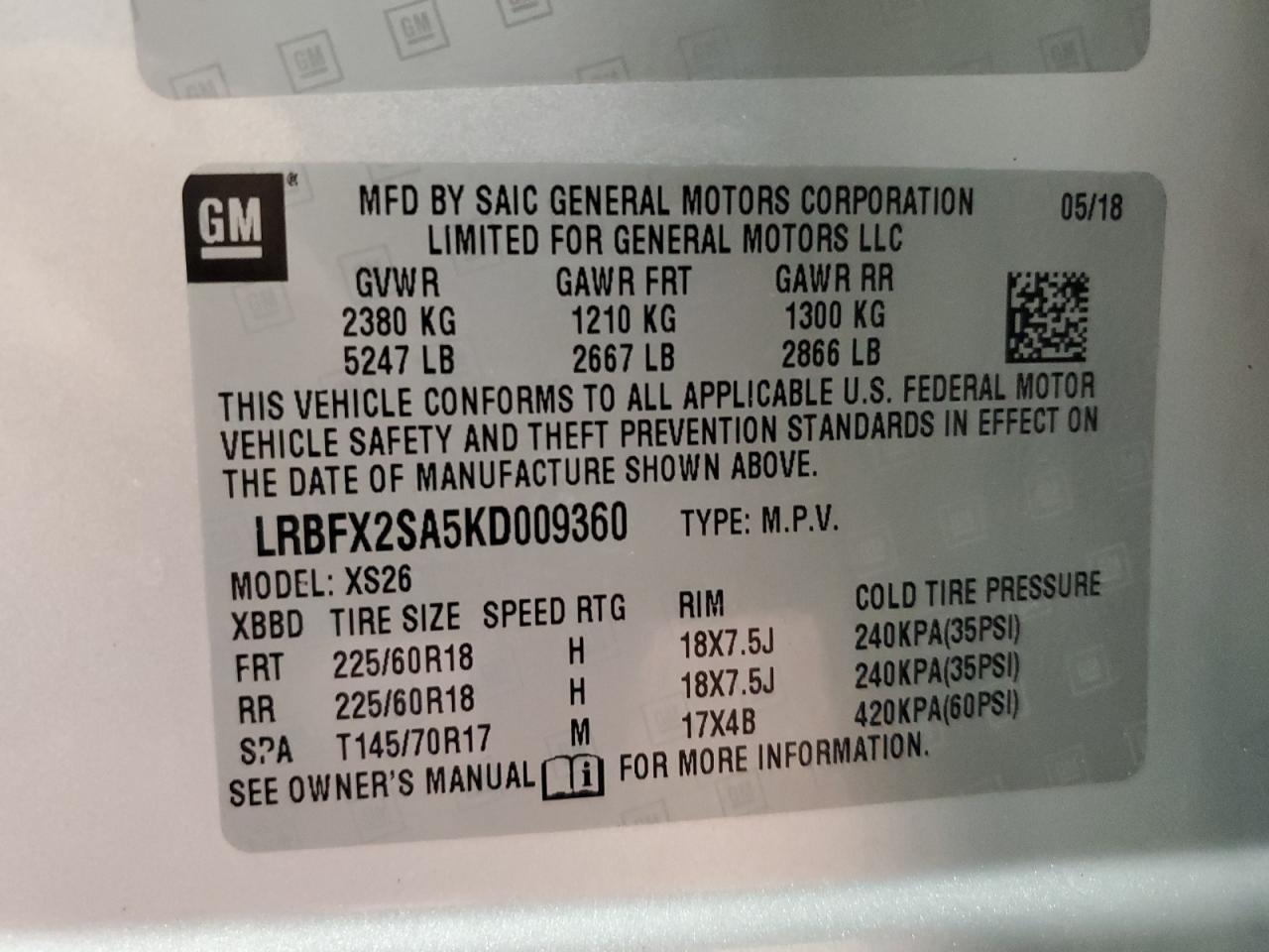 LRBFX2SA5KD009360 2019 Buick Envision Essence