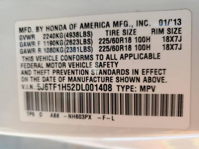 2013 Honda Crosstour Exl VIN: 5J6TF1H52DL001408 Lot: 62190044