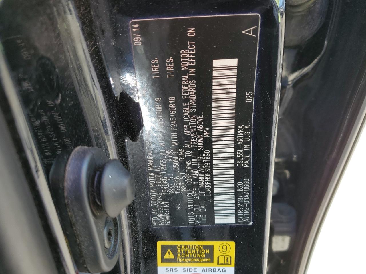 5TDJKRFH9FS091890 2015 Toyota Highlander Xle