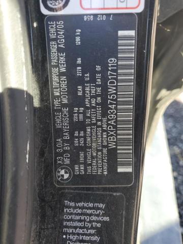 2005 BMW X3 3.0I VIN: WBXPA93475WD17119 Lot: 61040354