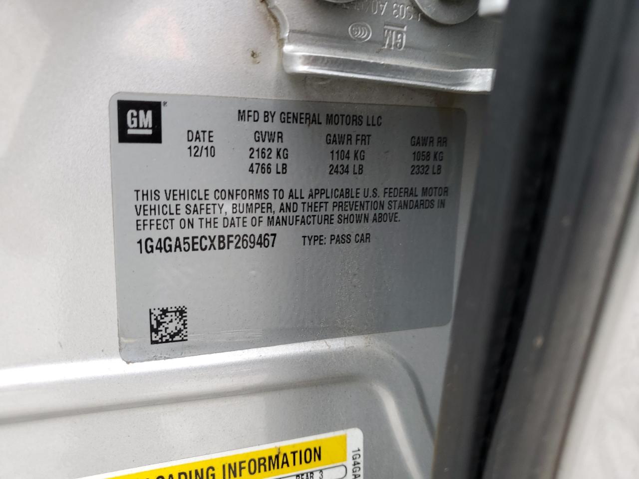 1G4GA5ECXBF269467 2011 Buick Lacrosse Cx