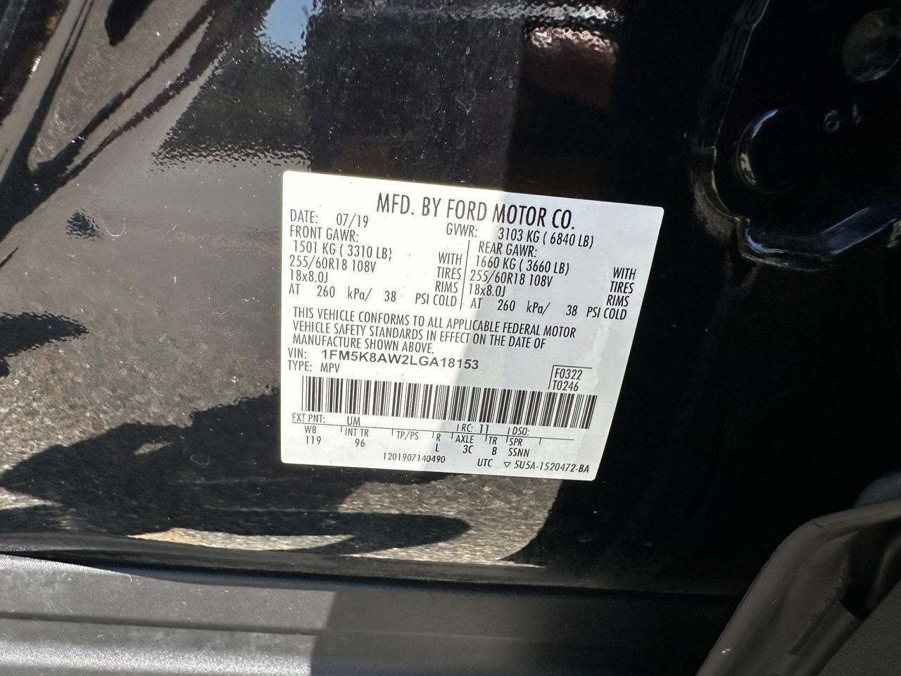 VIN: 1FM5K8AW2LGA18153 2020 FORD EXPLORER