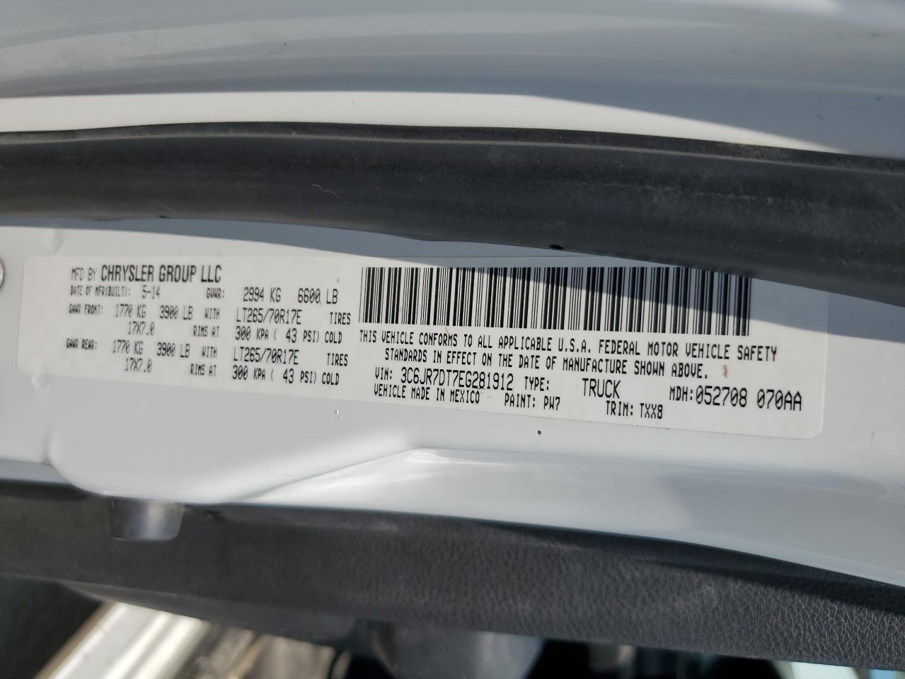 3C6JR7DT7EG281912 2014 Ram 1500 St