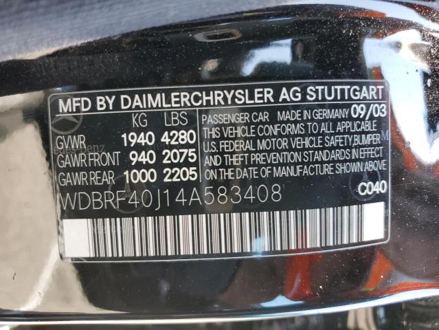 2004 Mercedes-Benz C 230K Sport Sedan VIN: WDBRF40J14A583408 Lot: 62555134