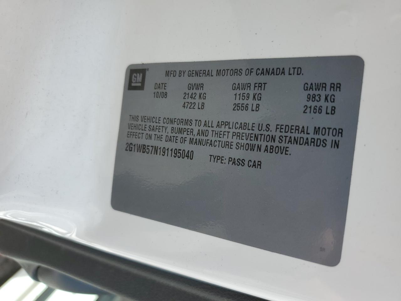 2G1WB57N191195040 2009 Chevrolet Impala Ls