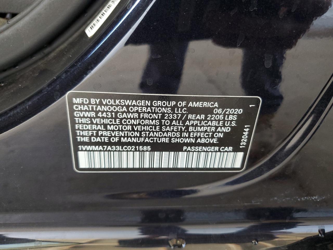 1VWMA7A33LC021585 2020 Volkswagen Passat R-Line