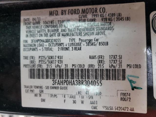 2011 Ford Fusion Se VIN: 3FAHP0HA3BR304055 Lot: 63528284