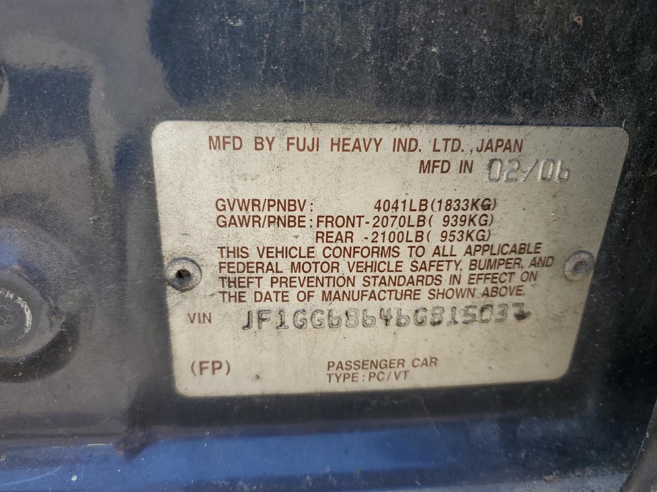 JF1GG68646G815037 2006 Subaru Impreza Outback Sport