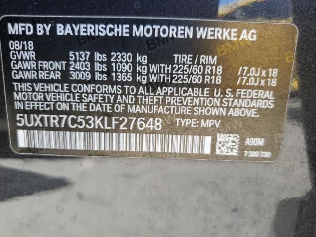 5UXTR7C53KLF27648 2019 BMW X3 Sdrive30I