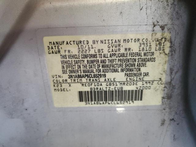 2012 Nissan Sentra 2.0 VIN: 3N1AB6AP6CL652919 Lot: 62268804