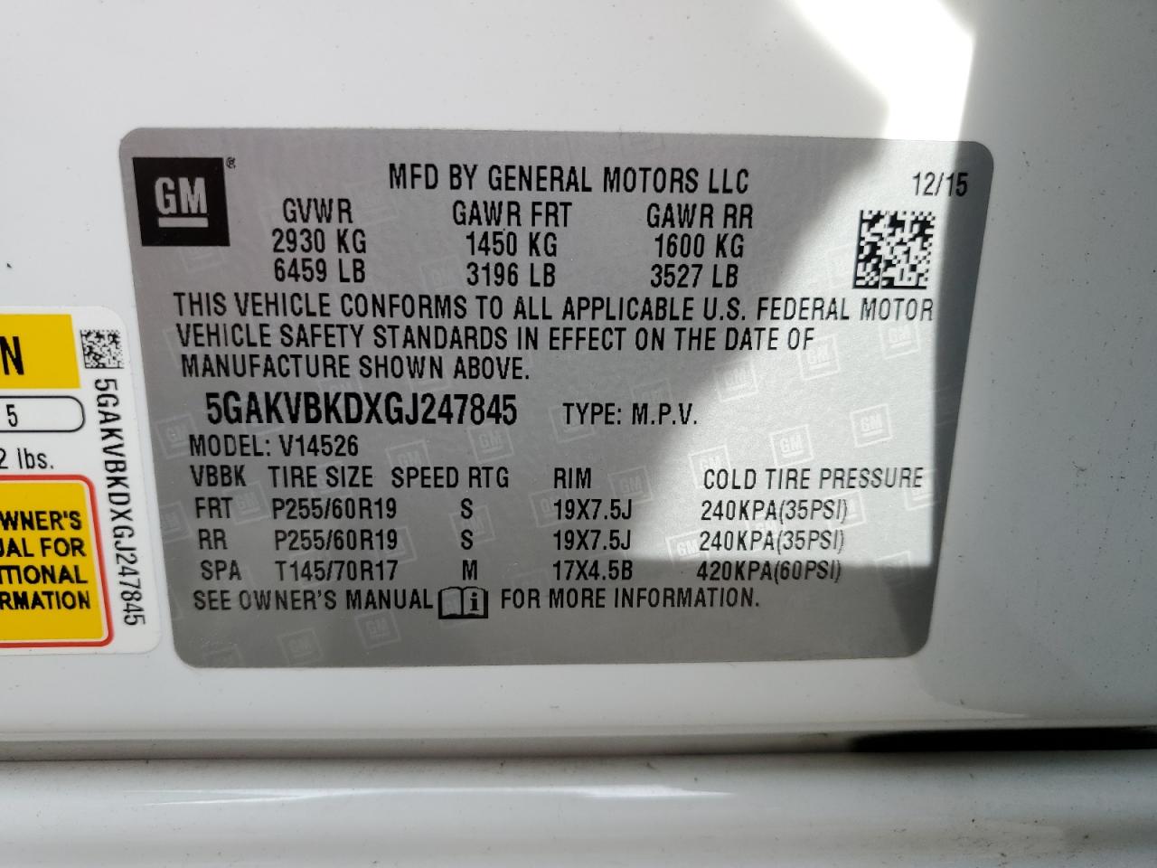 5GAKVBKDXGJ247845 2016 Buick Enclave