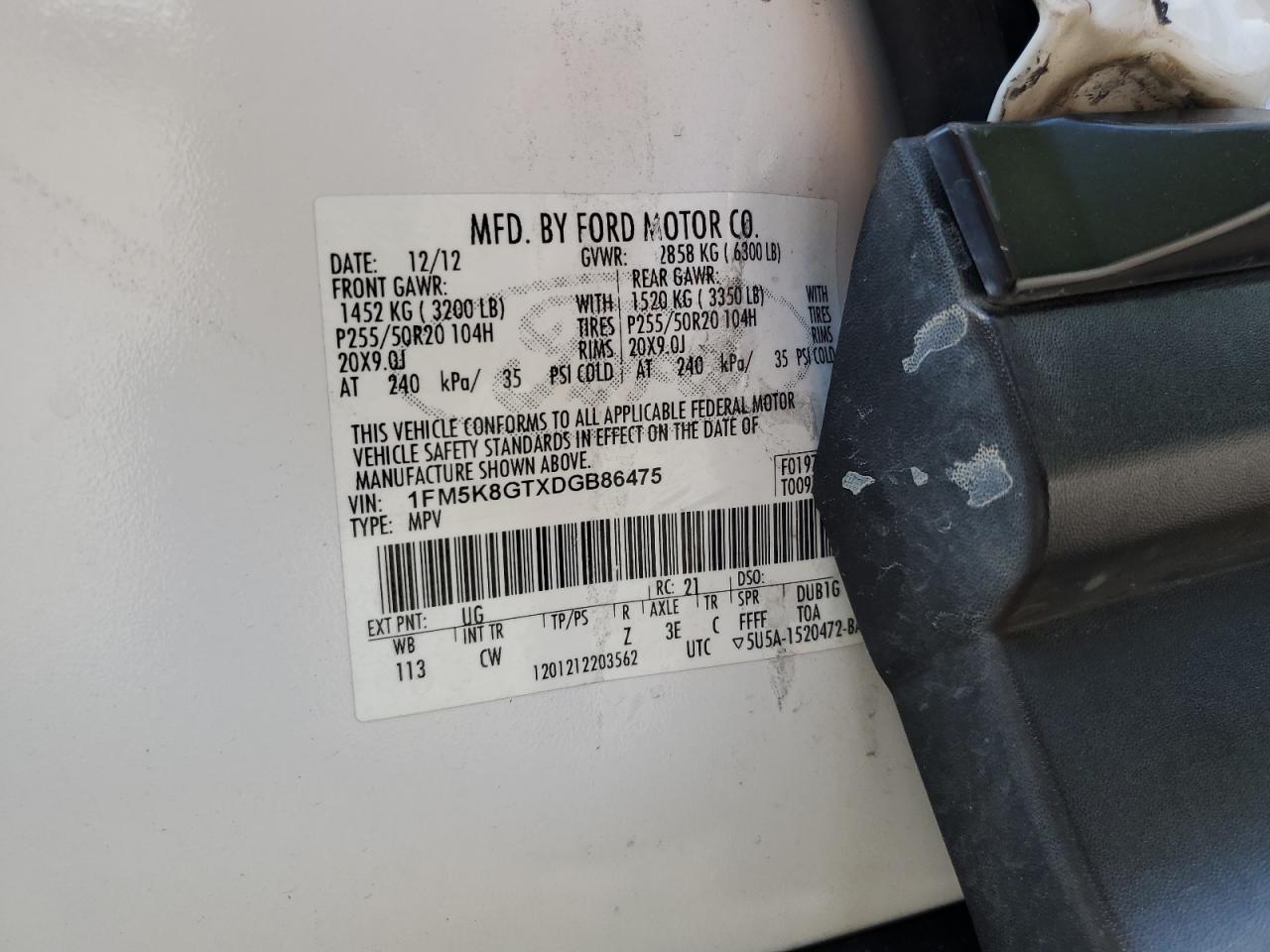 1FM5K8GTXDGB86475 2013 Ford Explorer Sport