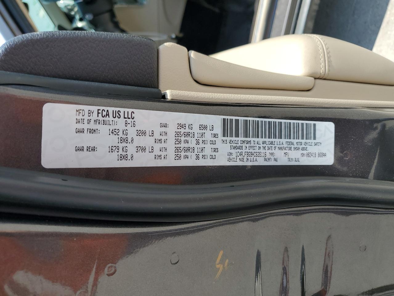 1C4RJFBG9HC635116 2017 Jeep Grand Cherokee Limited