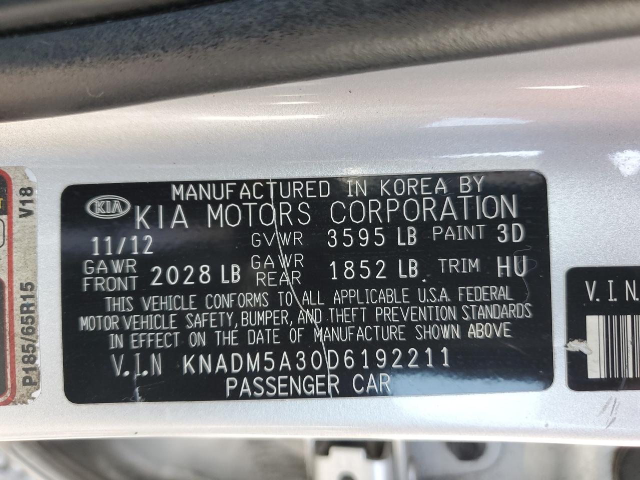 KNADM5A30D6192211 2013 Kia Rio Lx