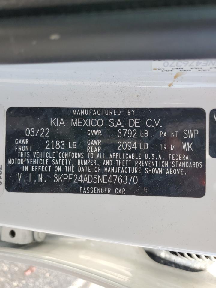 3KPF24AD5NE476370 2022 Kia Forte Fe