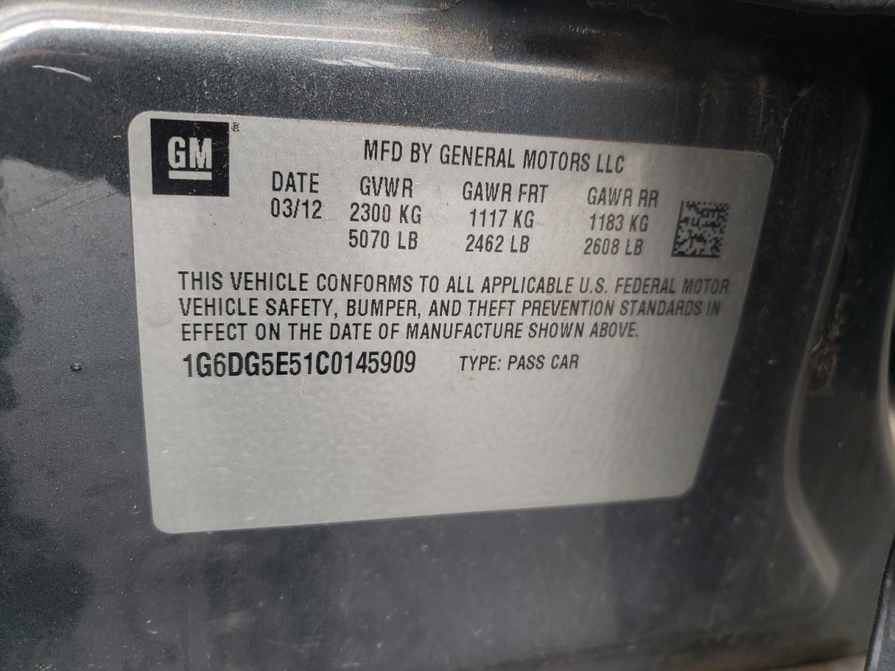 1G6DG5E51C0145909 2012 Cadillac Cts Luxury Collection