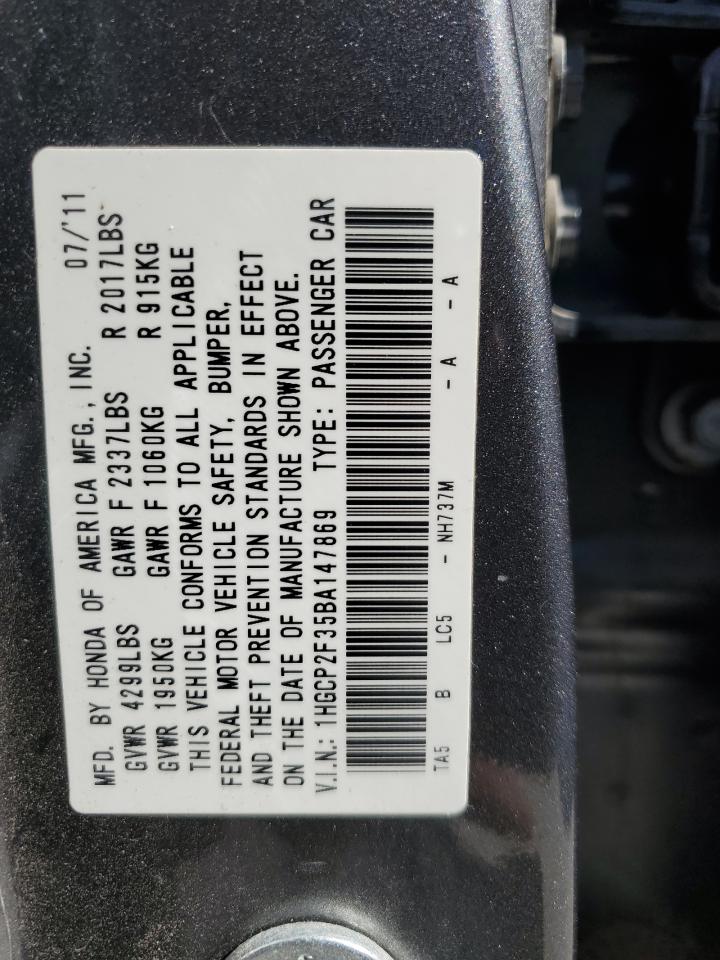 1HGCP2F35BA147869 2011 Honda Accord Lx