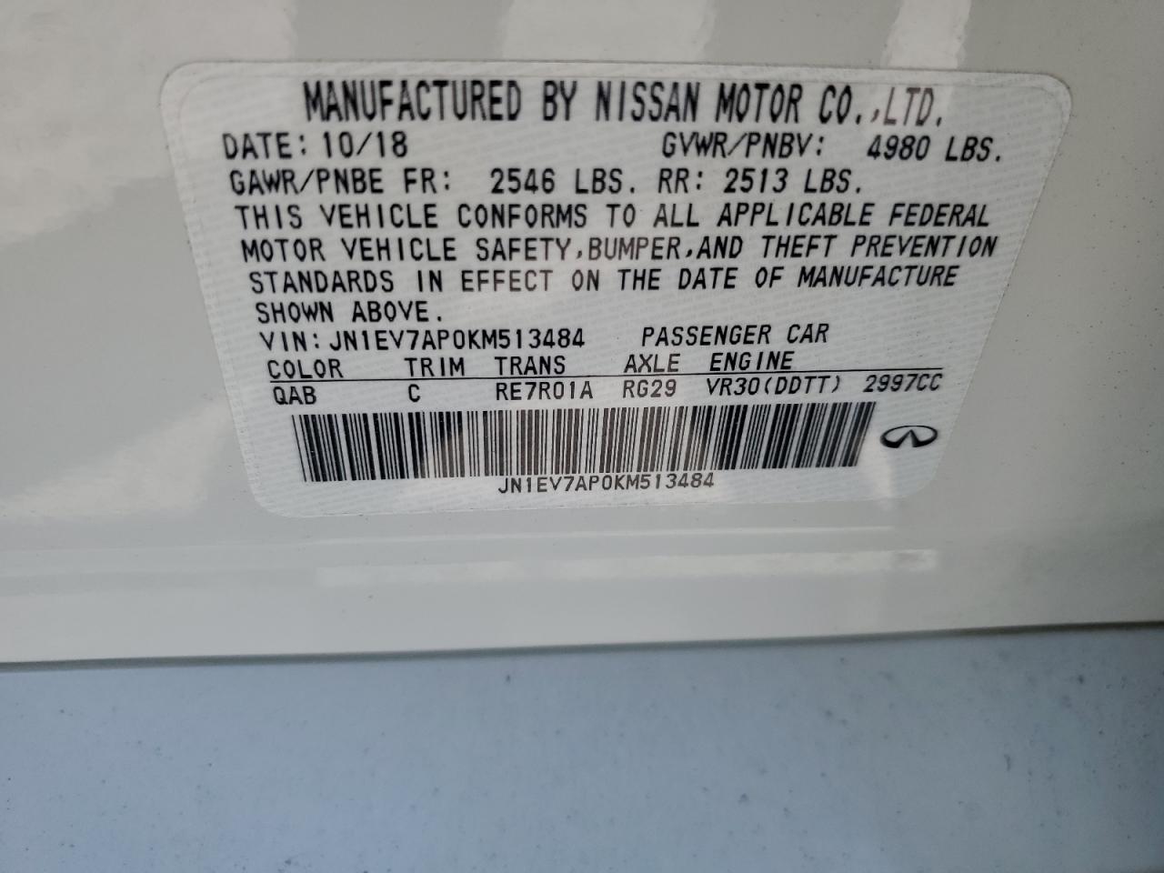 JN1EV7AP0KM513484 2019 Infiniti Q50 Luxe