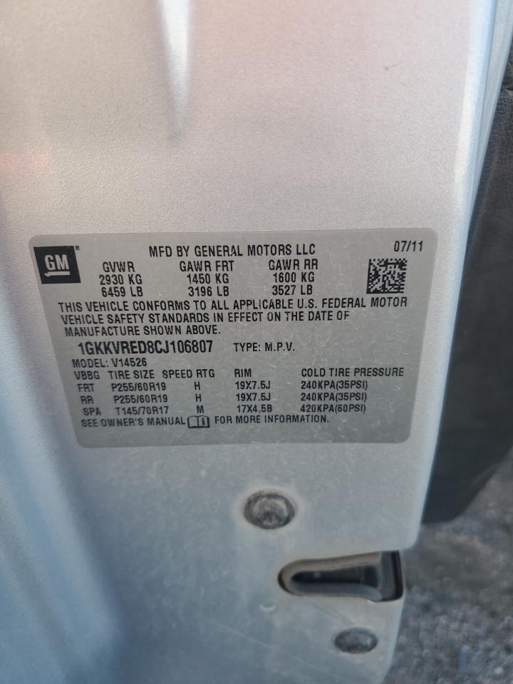 1GKKVRED8CJ106807 2012 GMC Acadia Slt-1