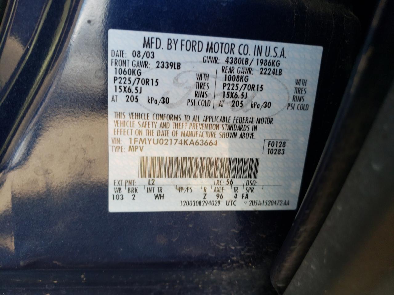 1FMYU02174KA63664 2004 Ford Escape Xls