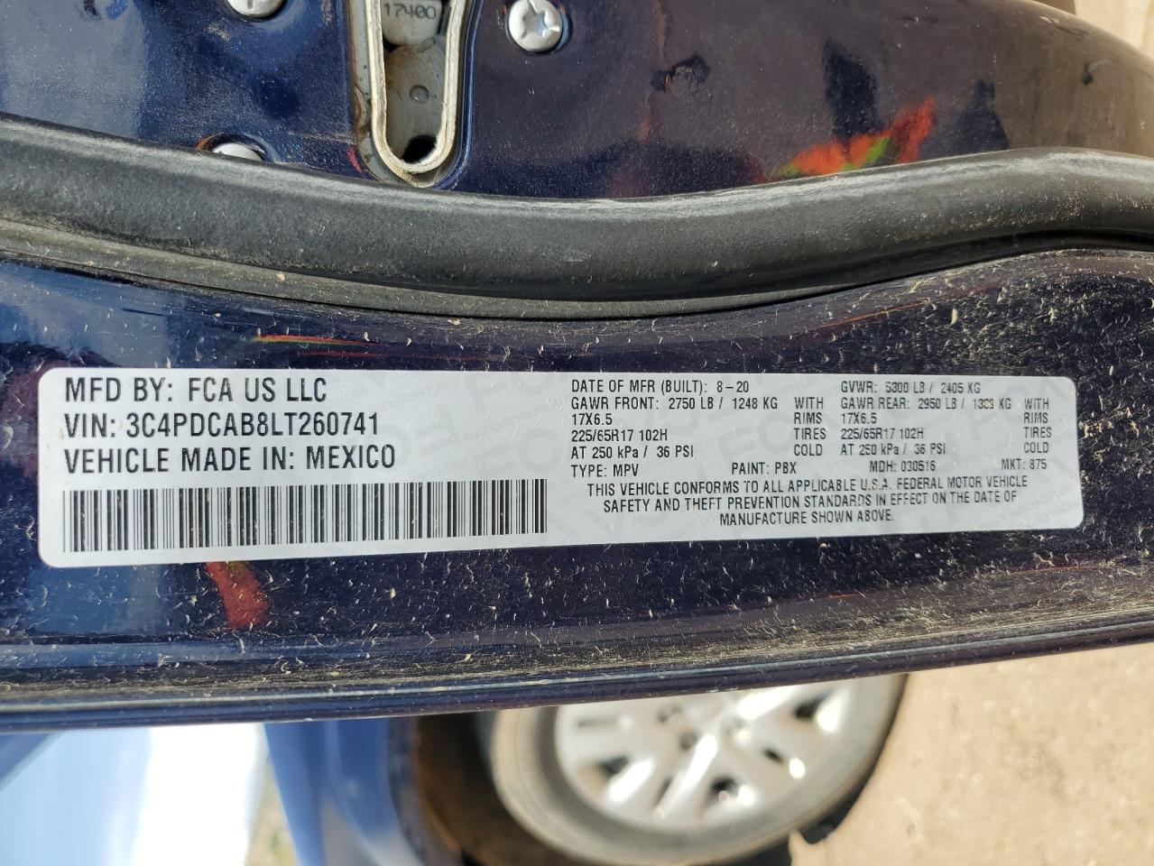 3C4PDCAB8LT260741 2020 Dodge Journey Se