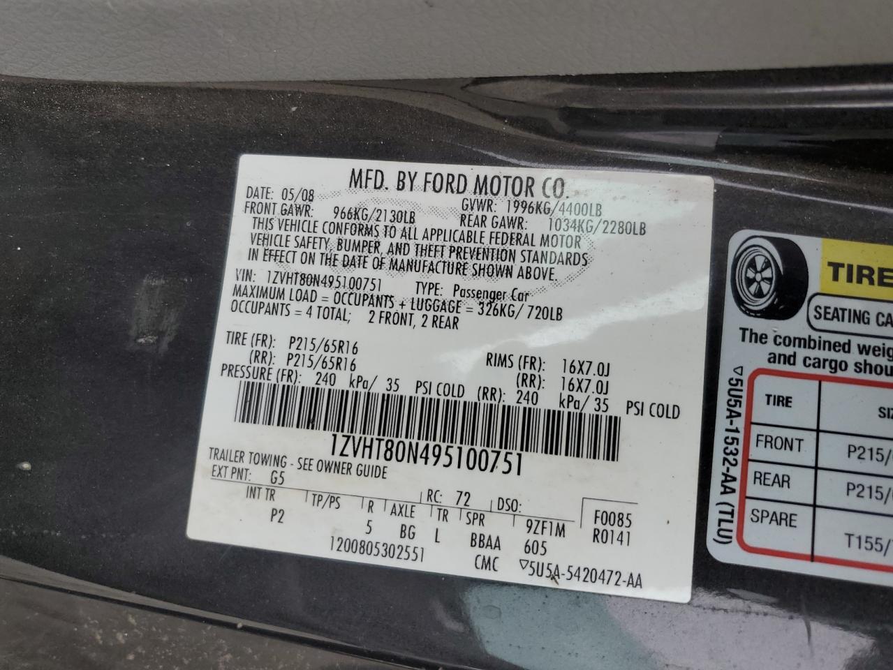 1ZVHT80N495100751 2009 Ford Mustang