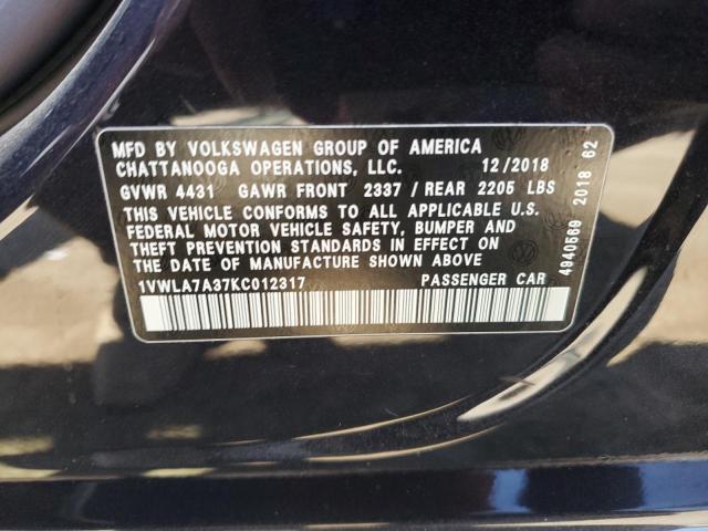2019 VOLKSWAGEN PASSAT WOL - 1VWLA7A37KC012317