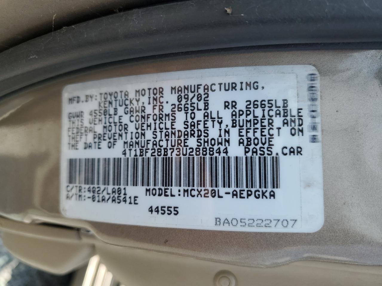 4T1BF28B73U288844 2003 Toyota Avalon Xl