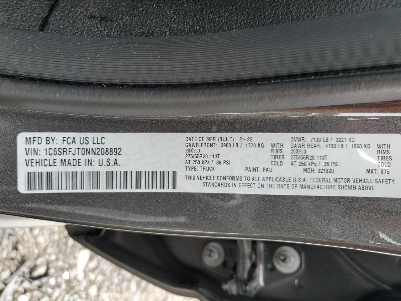 1C6SRFJT0NN208892 2022 Ram 1500 Laramie