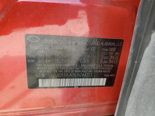 2020 Hyundai Santa Fe Limited VIN: 5NMS53AA0LH244223 Lot: 61606244