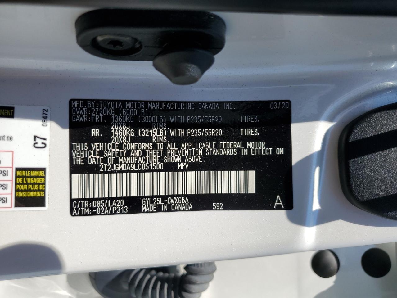 2T2JGMDA9LC051500 2020 Lexus Rx 450H