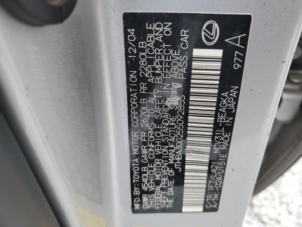 JTHBA30G255092855 2005 Lexus Es 330