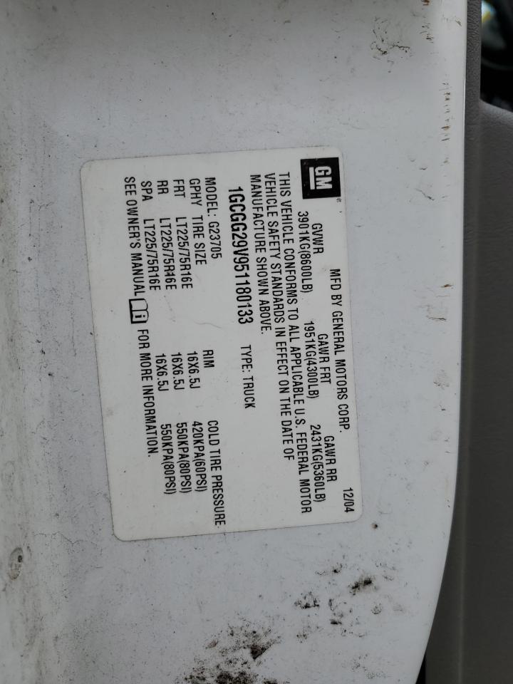 1GCGG29V951180133 2005 Chevrolet Express G2500