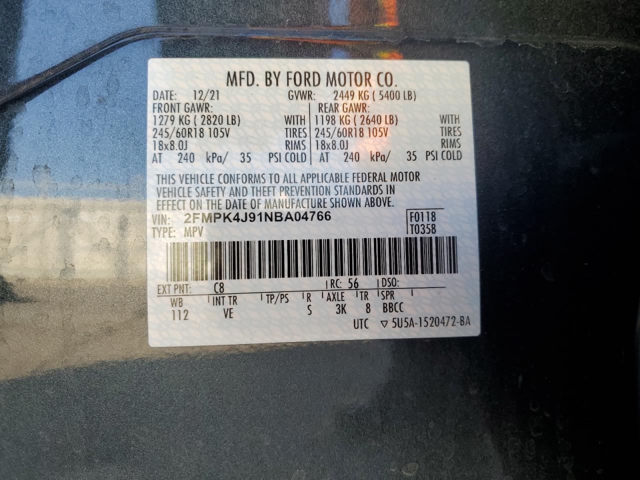 2FMPK4J91NBA04766 2022 Ford Edge Sel